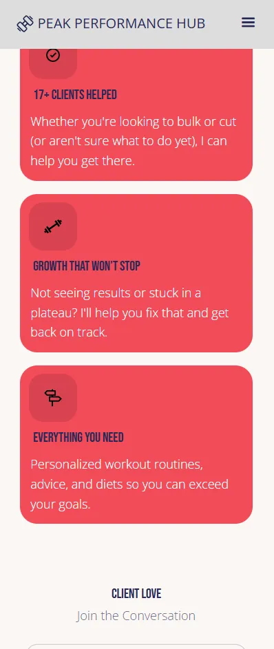 Peak Performance Mobile View